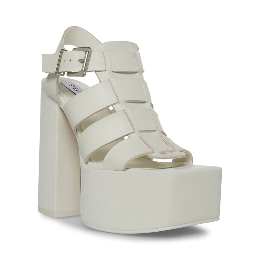 White Steve Madden Tranquil Leather Women's Platform Sandals | PH 2648MKE